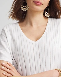 Caviar-Embellished V-Neck Pullover Sweater