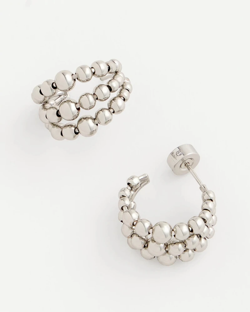 Silver Beaded Mini Hoop Earrings