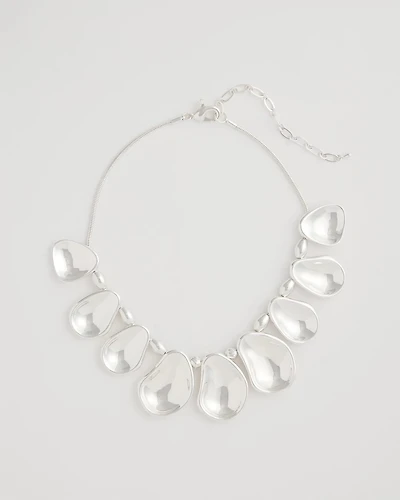 Shiny Silvertone Bib Necklace