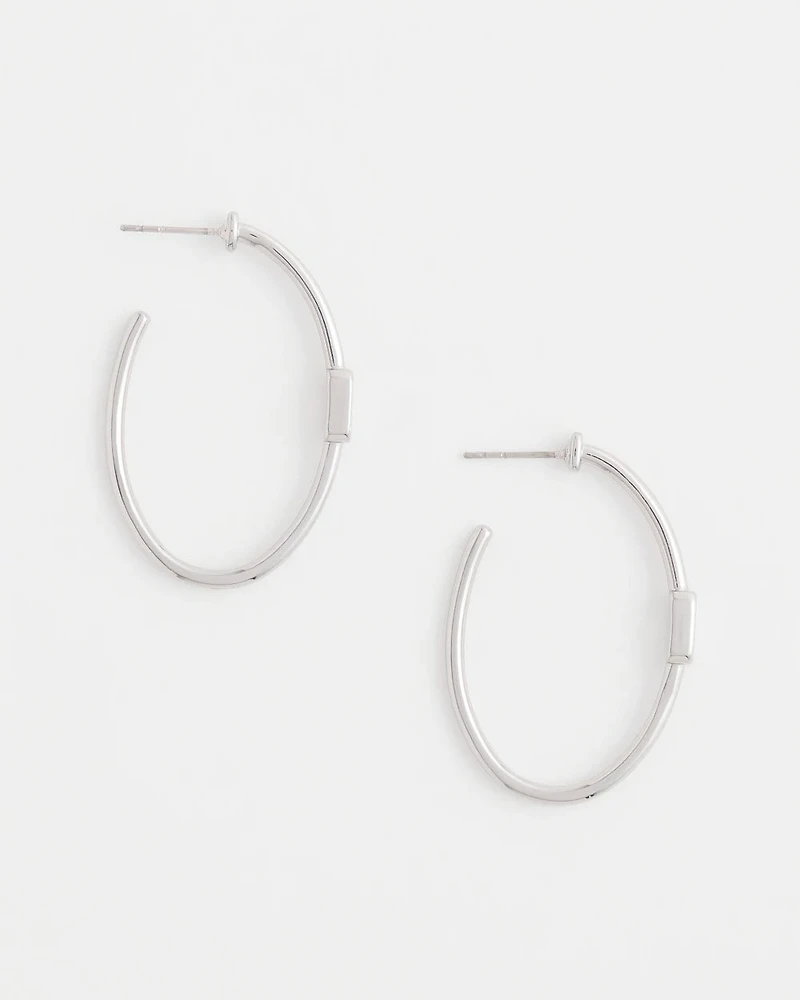 Silver Oval Hoop Earrings