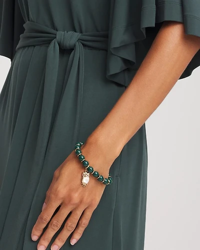 Green & Gold Beaded Charm Bracelet