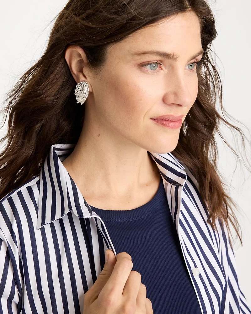 Silvertone Shell Clip-On Earrings