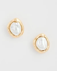 Pearlescent Golden Rimmed Stud Earrings