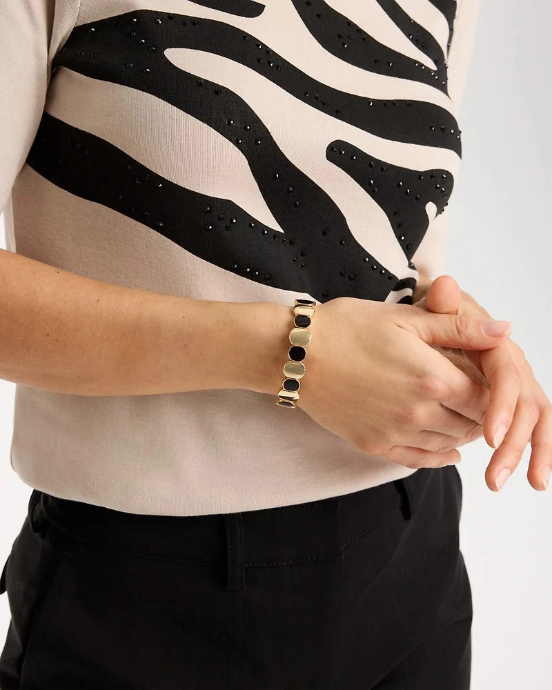 Black Goldtone Glam Stretch Bracelet