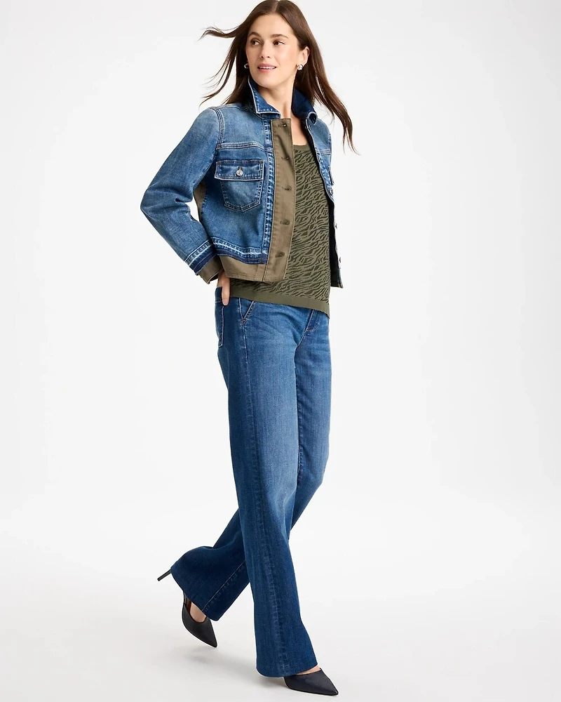 Denim Colorblock Zip-Front Jacket