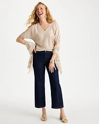 Fog Foiled Linen Ruched V-Neck Tee