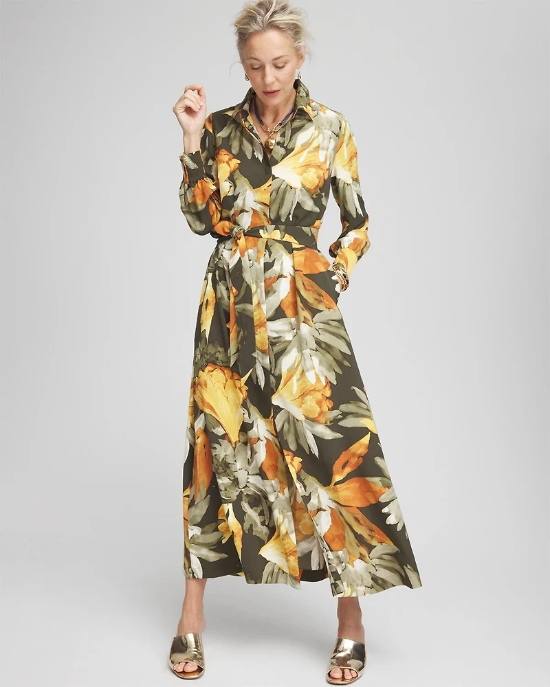 Fall Floral Print Shirt Dress