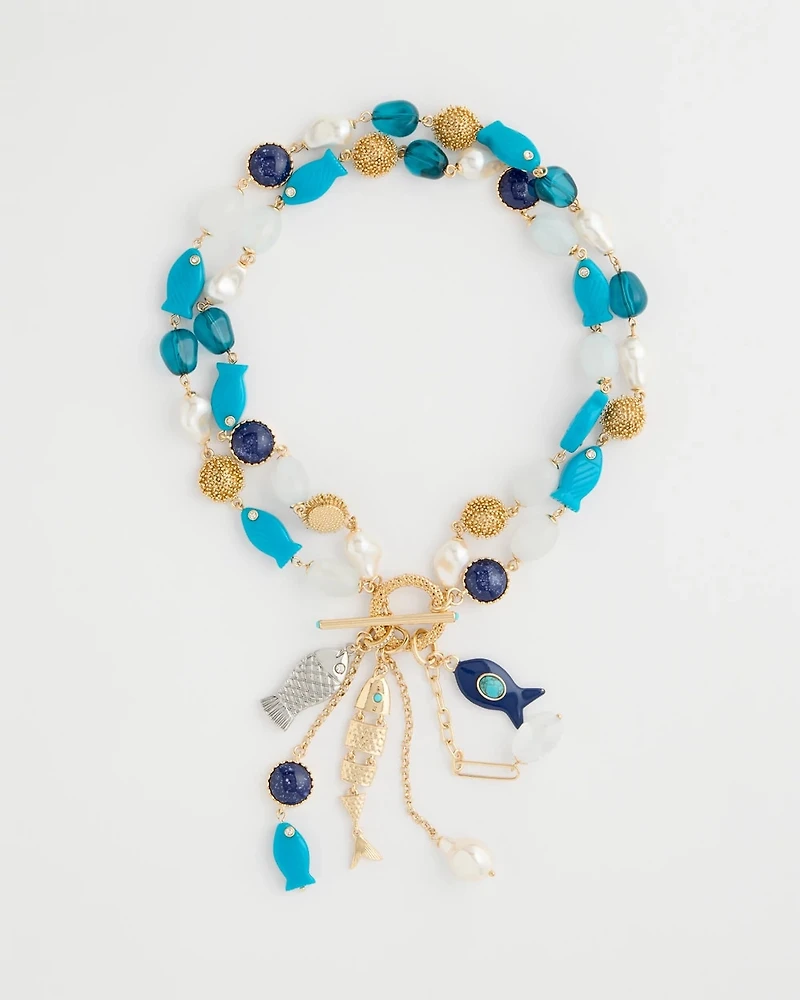 Convertible Turquoise Fish Charm Necklace