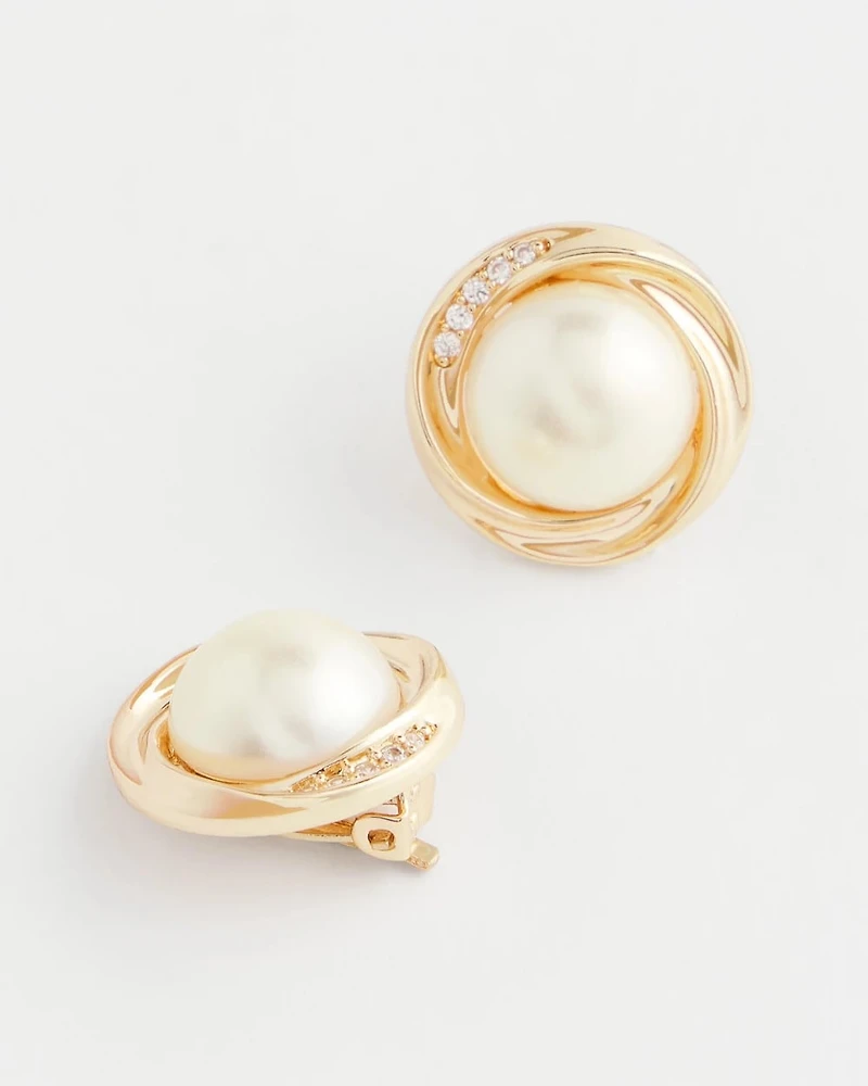 Faux Pearl Clip-On Stud Earrings