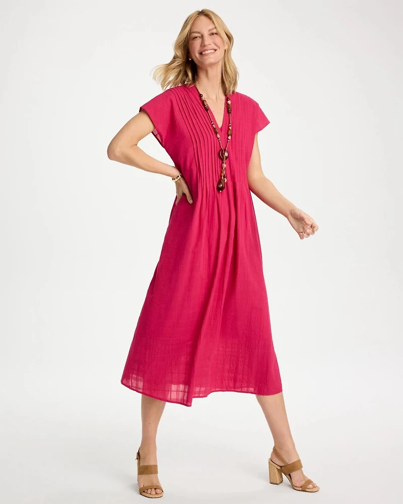 Cotton Slub Popover Midi Dress