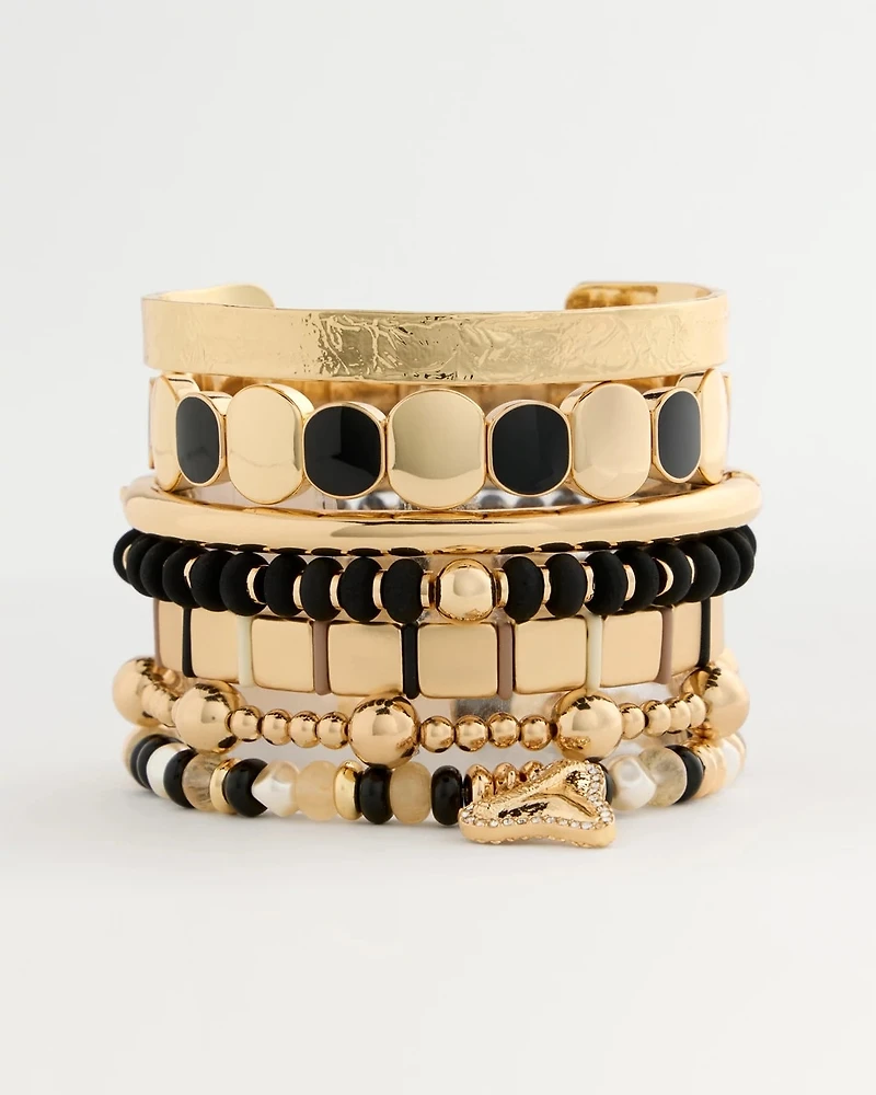 Black Goldtone Glam Stretch Bracelet