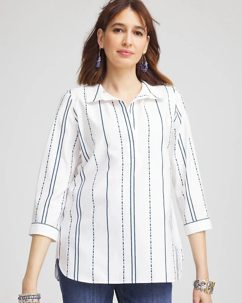 No Iron™ Striped Buttonback Stretch Tunic