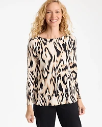 Animal Print Stretch Cotton Boatneck Tee