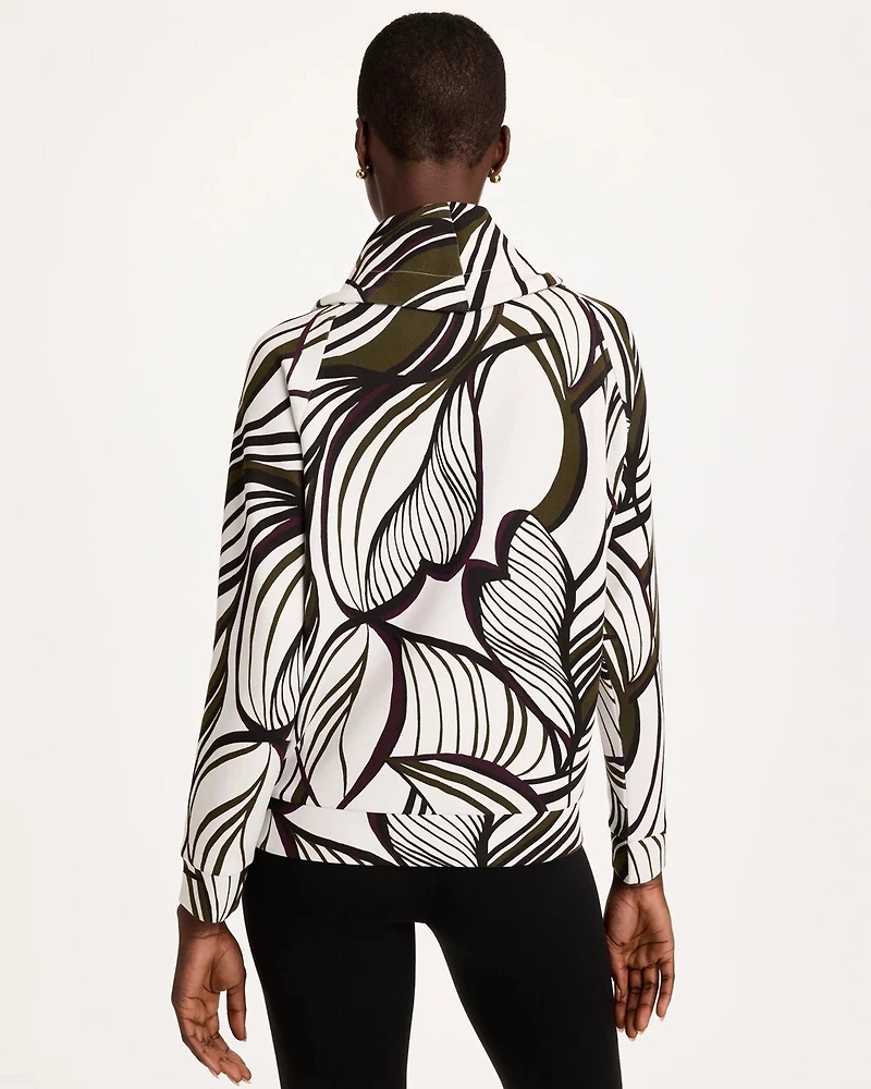 Zenergy® Soft Leaf Print Cowlneck Pullover