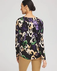 Scroll Print V-Neck Pullover Sweater