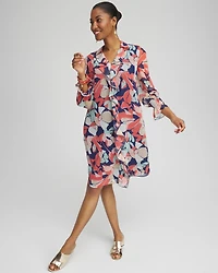 Abstract Ruffle Front Shirt Dress