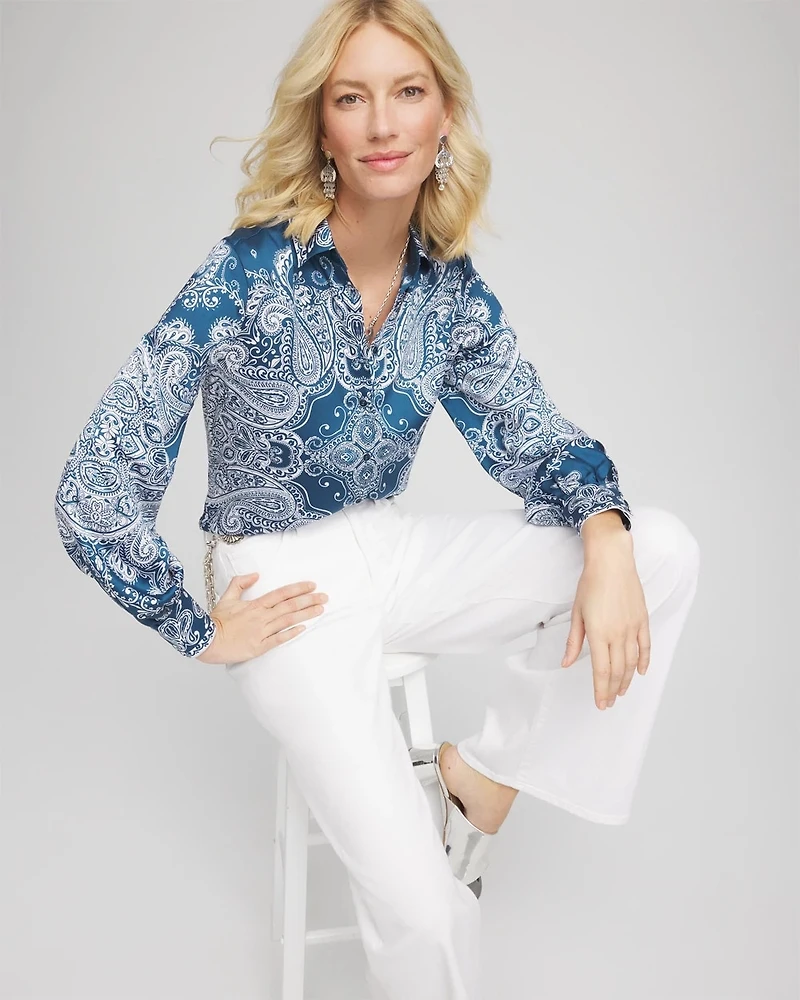 Faux Silk Collared Shirt
