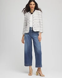 Striped Tweed Collarless Box Jacket