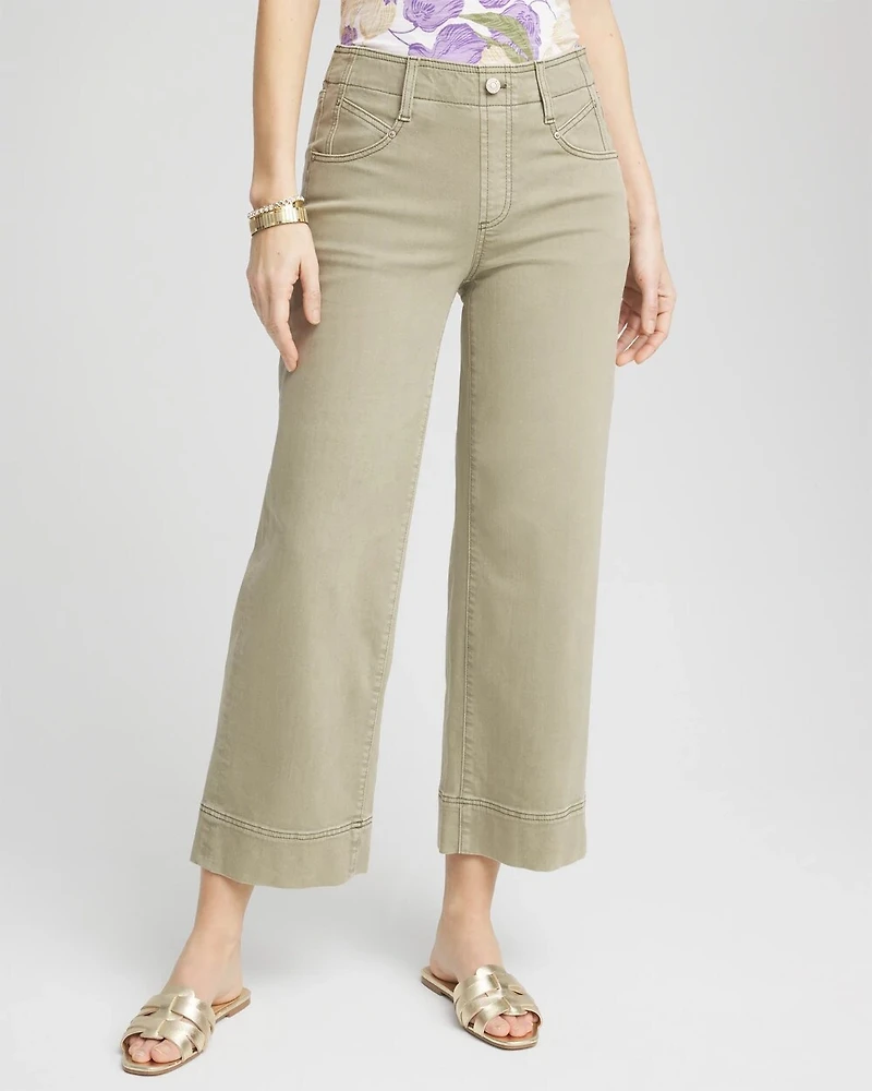 Pull-On Wide-Leg Cropped Jeans