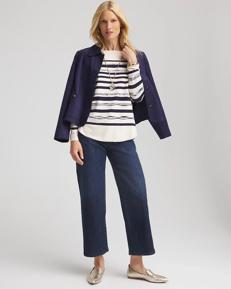 Ella Striped Ribbed-Bateau Pullover Sweater