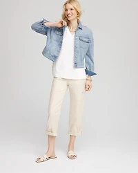 Poplin Cropped Roll Tab Pants