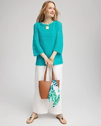 Pointelle Bateau-Neck Pullover Sweater