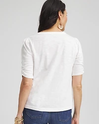 Shirred-Sleeve Henley Tee