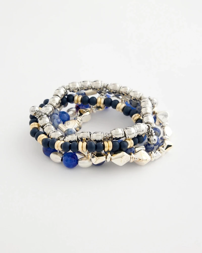 Stretch Set Of Five Genuine Stone Bracelets
