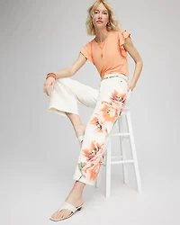 Floral High-Rise Wide-Leg Cropped Jeans