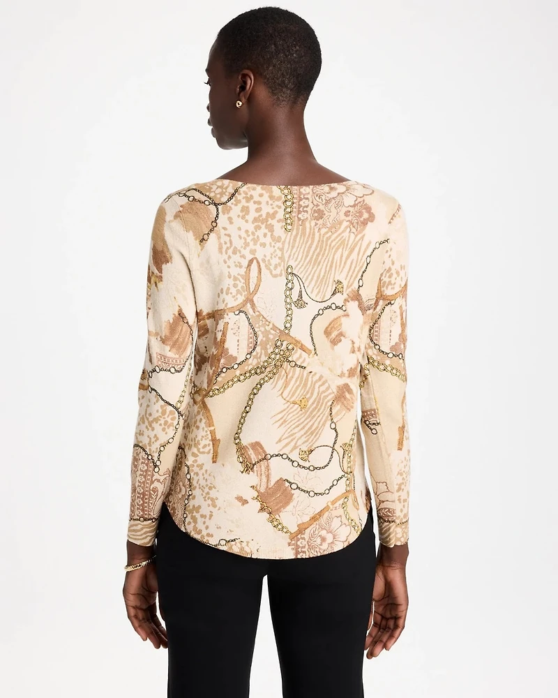 Ella Bateau Neutral Print Pullover Sweater