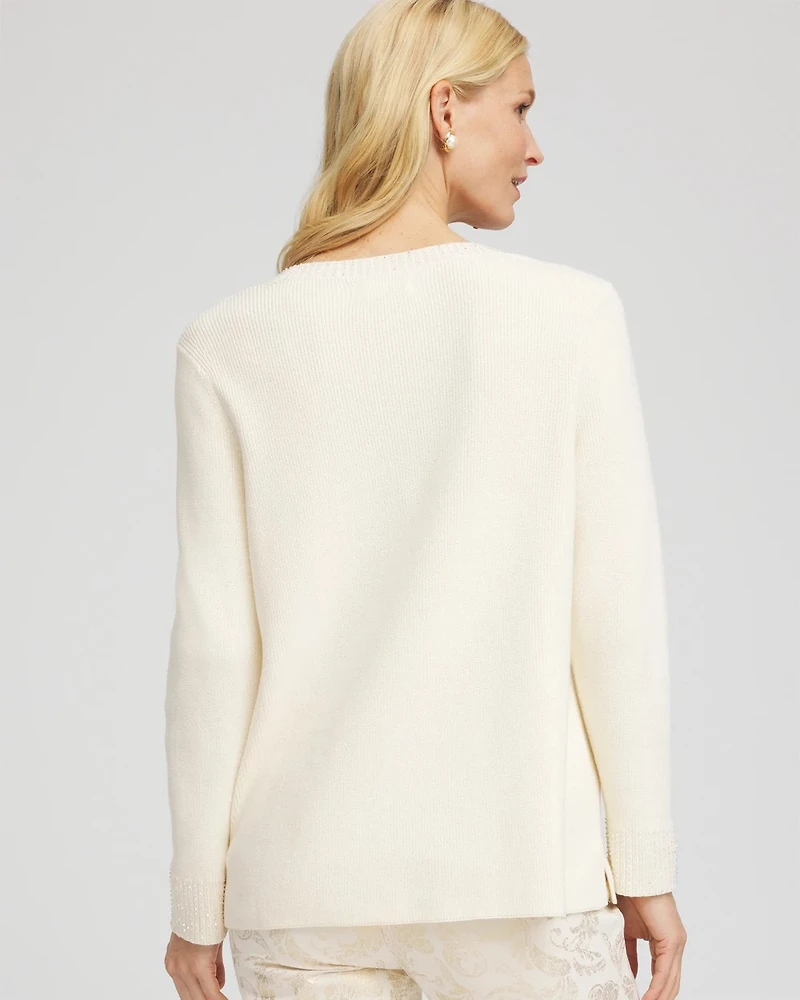 Embellished V-Neck Pullover Sweater