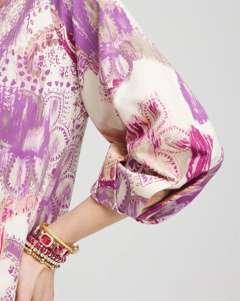 Paisley V-Neck Tuck-Sleeve Tee