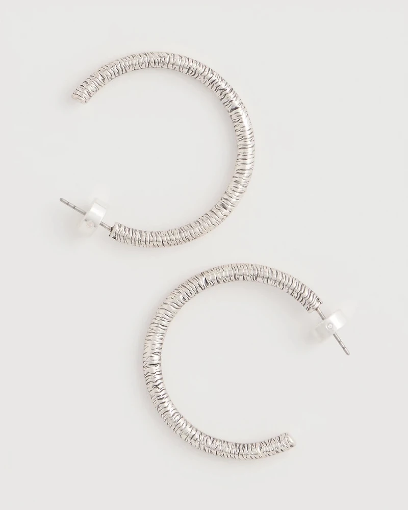 Silvertone Textured Hoop Earrings