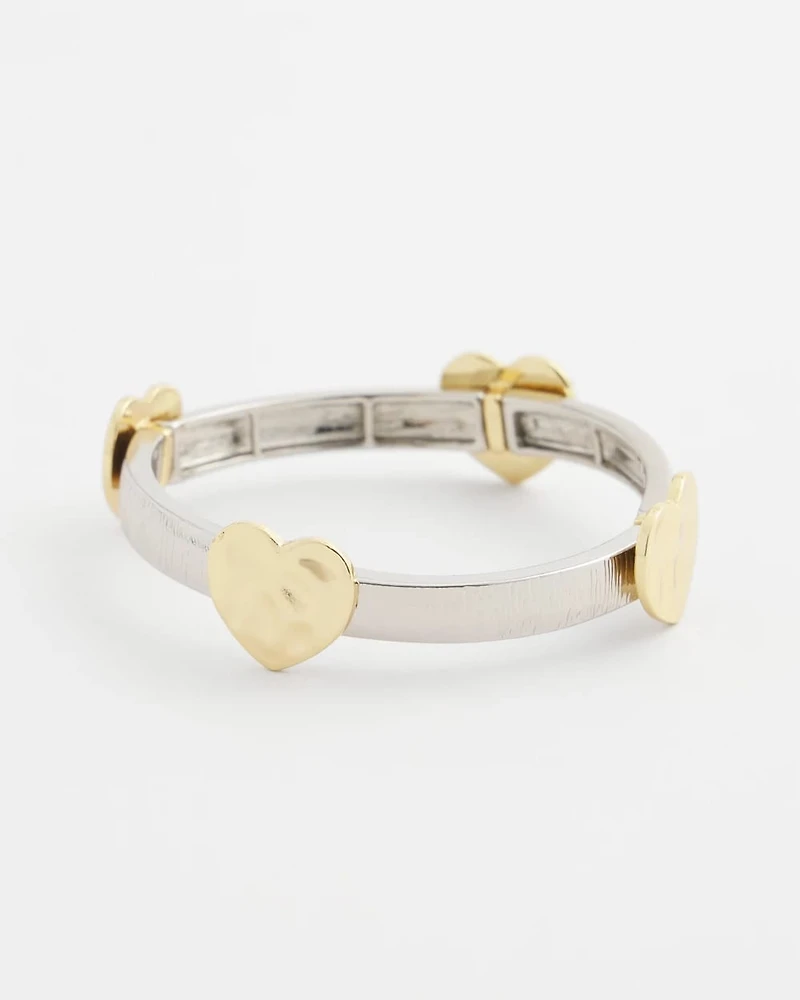 Mixed Metal Heart Stretch Bracelet
