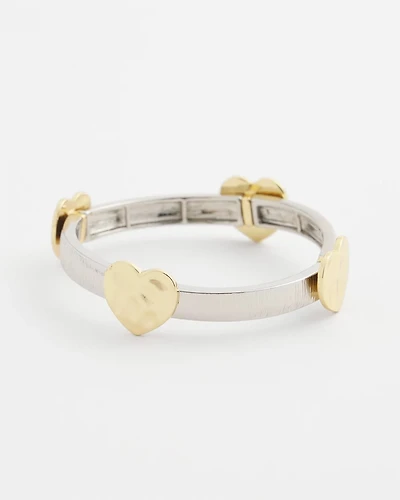 Mixed Metal Heart Stretch Bracelet