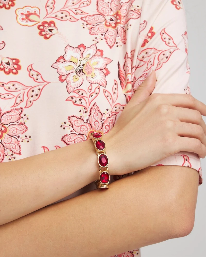 Faceted Gem Stretch Cuff Bracelet