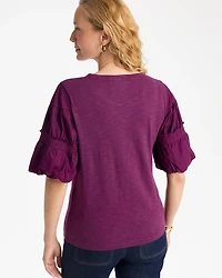Cotton Slub Poplin Pleat Sleeve Tee