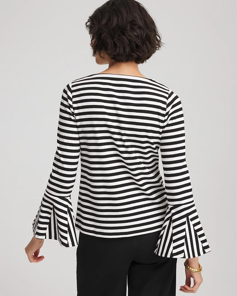 Ribbed Godet Flutter-Sleeve Top