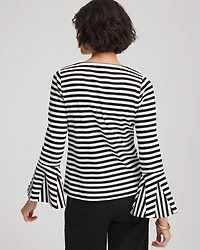 Ribbed Godet Flutter-Sleeve Top