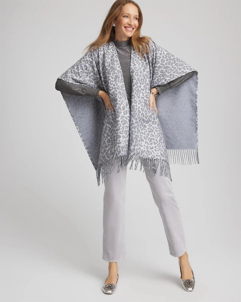 Reversible Animal Print Fringe Ruana