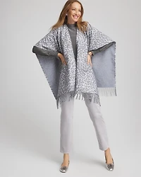 Reversible Animal Print Fringe Ruana