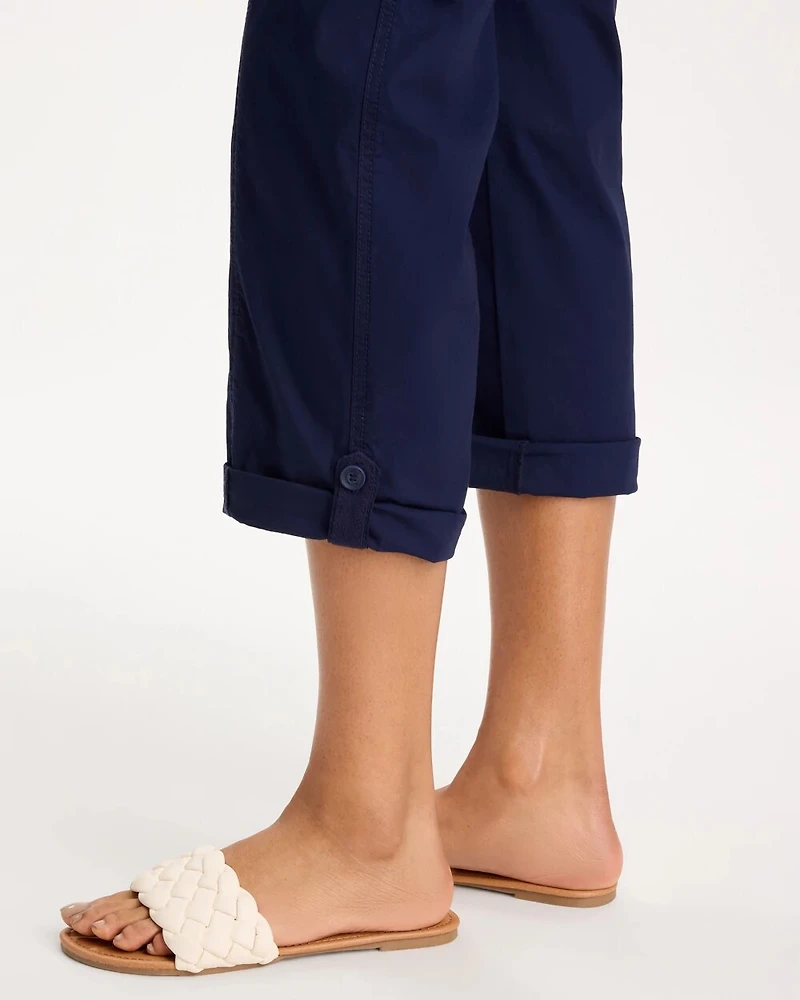 Poplin Cropped Roll Tab Pants