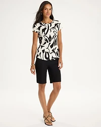 Printed Textured Knit Cap Sleeve Tee