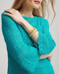 Pointelle Bateau-Neck Pullover Sweater