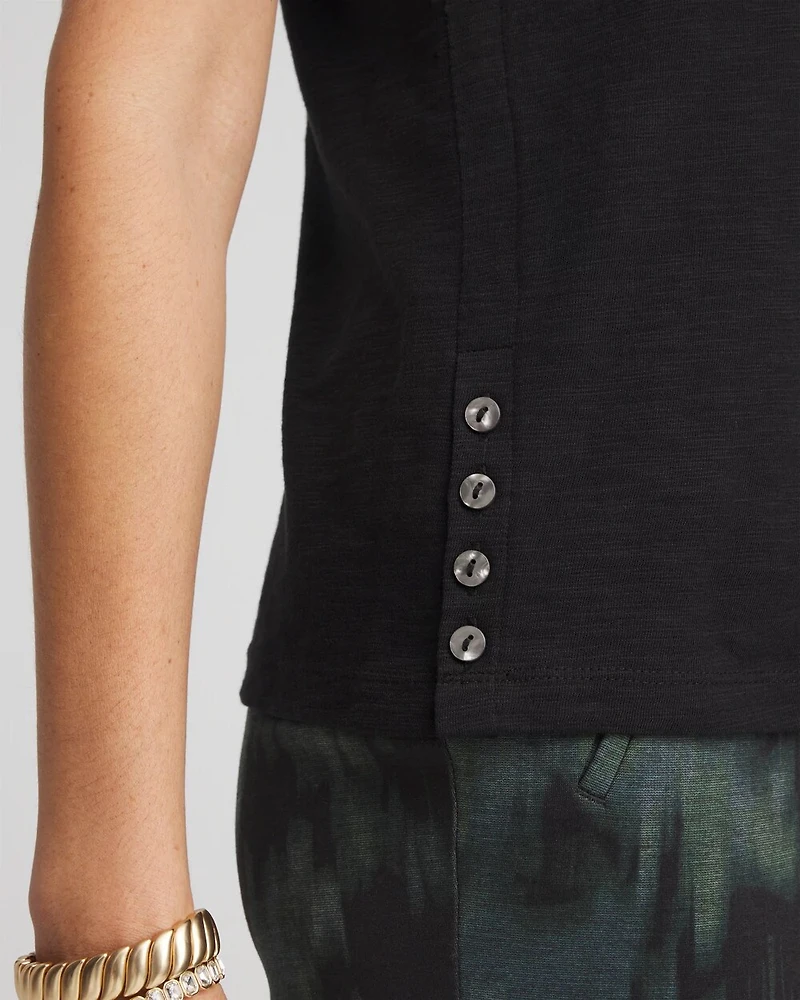 Jersey Knit Crewneck Button Tee