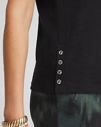 Jersey Knit Crewneck Button Tee