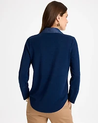 Indigo Knit Denim Henley Top