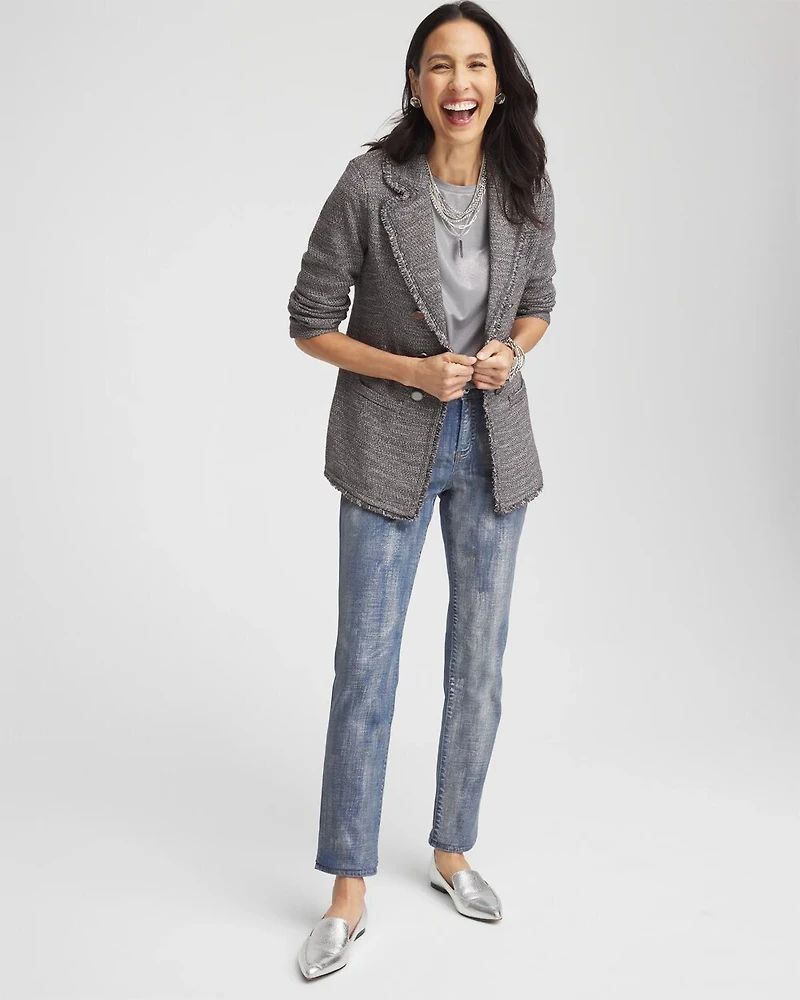 Metallic Tweed Sweater Blazer
