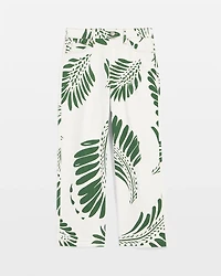Palm-Frond-Motif Pull-On Wide-Leg Cropped Jeans