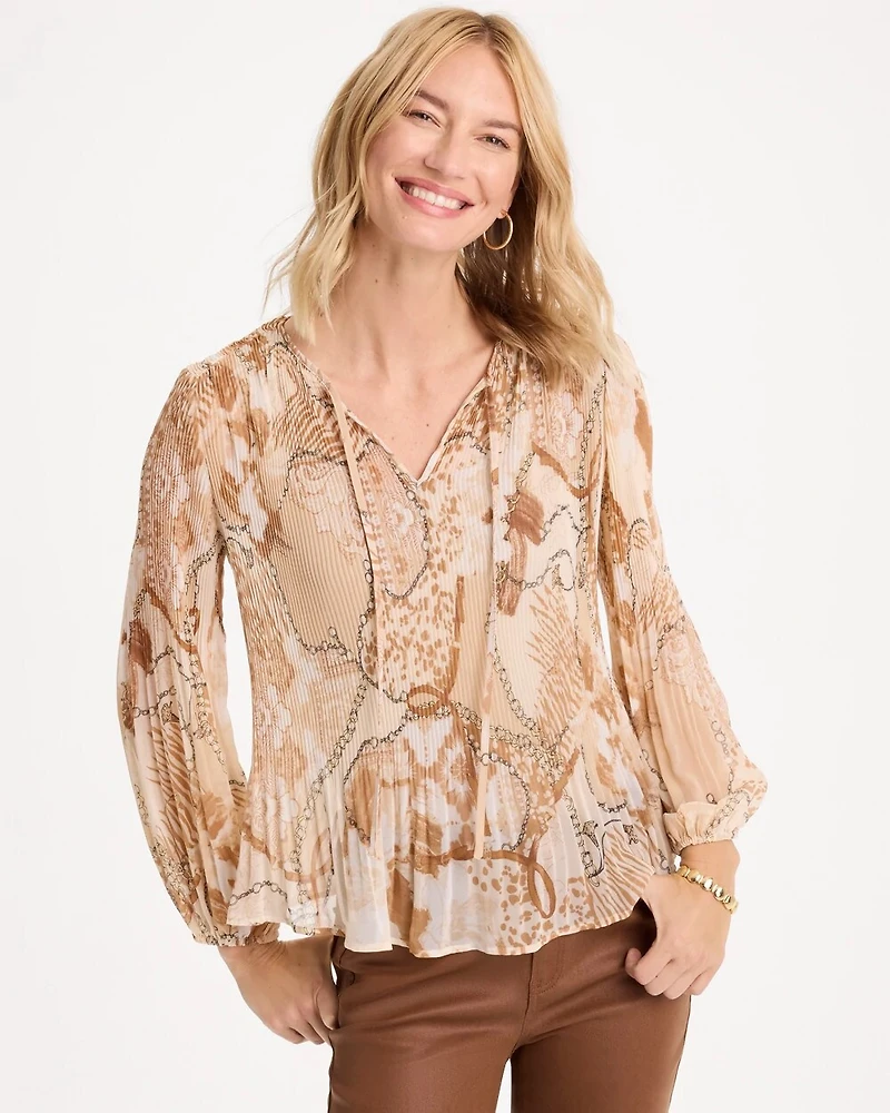 Georgette Pleated Popover Blouse